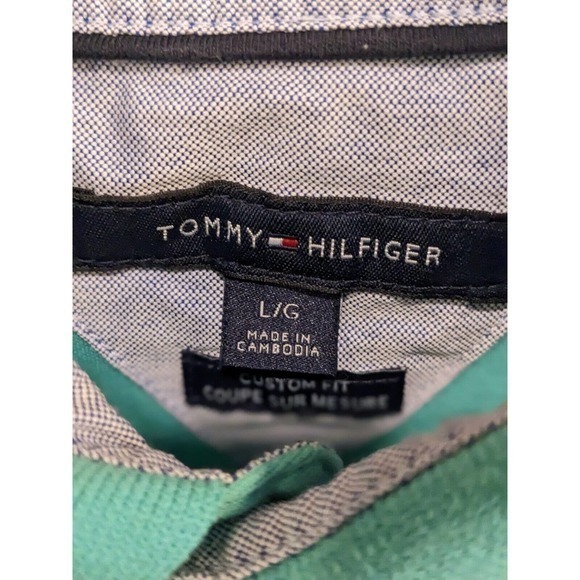 Hilfiger Mens POLO aqua blue Button Down Short Sleeve L Large - Picture 3 of 3
